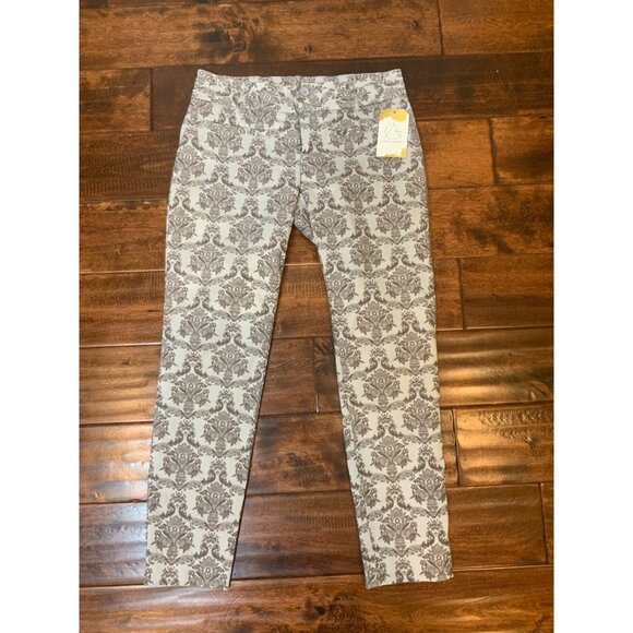 Cartonnier Anthropologie Silver Floral Filigree Straight Ankle Pants Size 2 - Picture 1 of 3